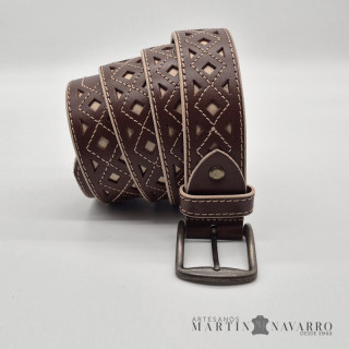 CINTURON ARTESANO 2 PIEL VACUNA 3,5 CM.