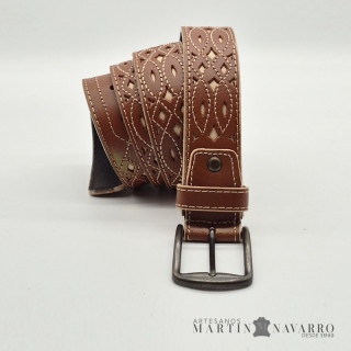 CINTURON ARTESANO PIEL VACUNA 3,5 CM.