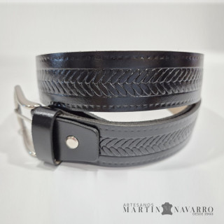 CINTURON UNISEX SERRAJE GRABADO PIEL VACUNA 3,5 CM.